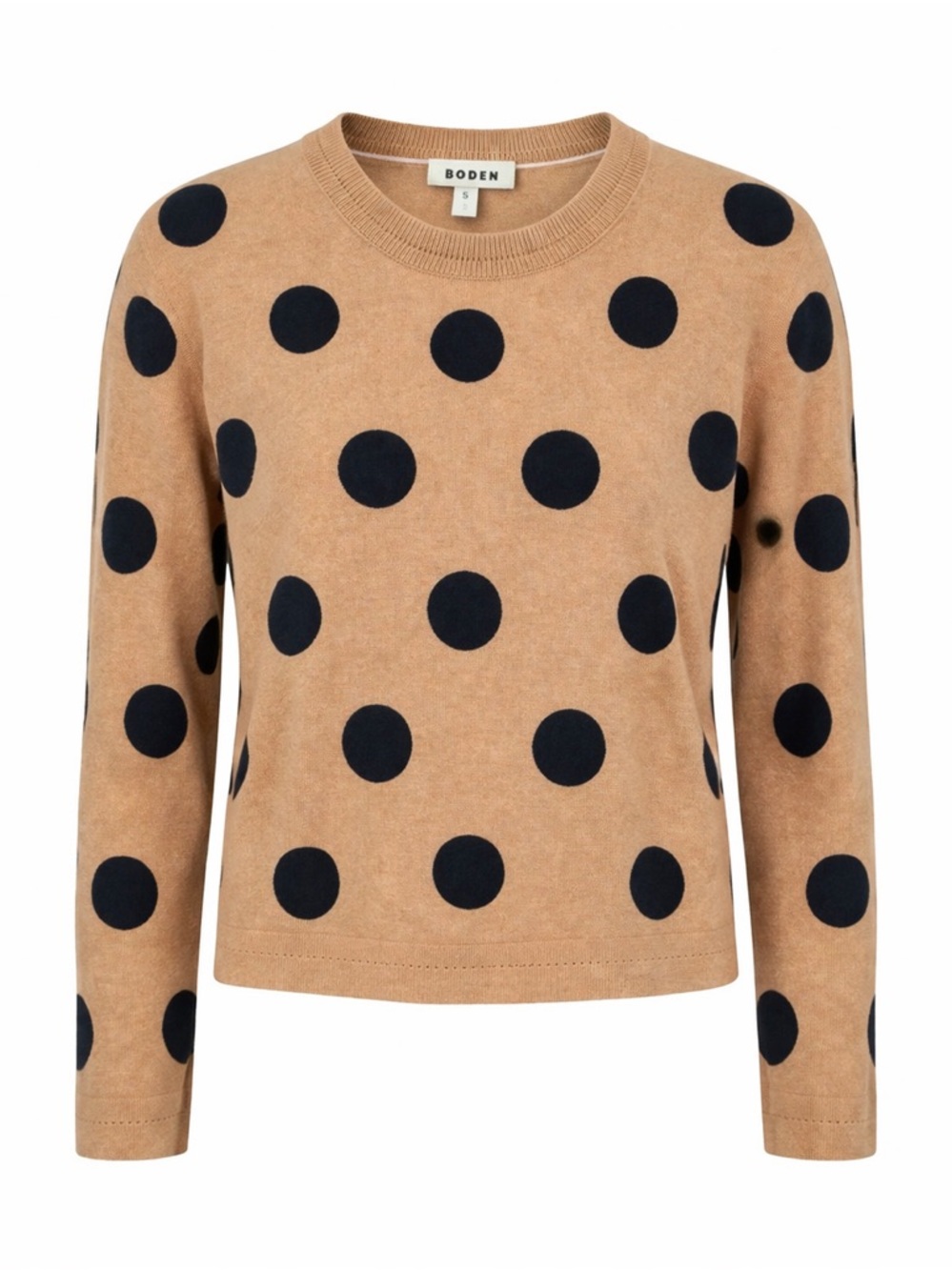 Boden Polka Dot Sweater Tan Black Long Sleeve Crewneck Knit Women’s Large